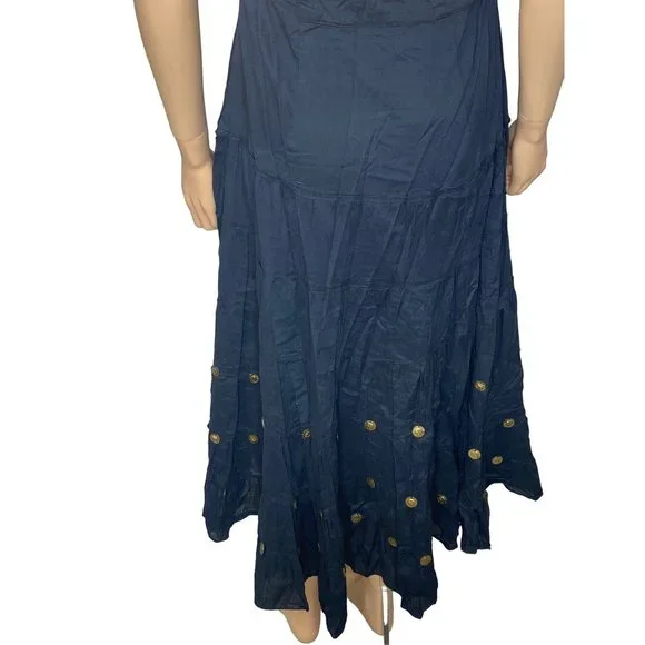 Vasna Women's Halter Cotton Midi Dress Black Boho Gold Coins Embellishments - Picture 8 of 15